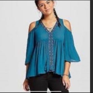 Xhilaration Blue Cold Shoulder Top Size Medium